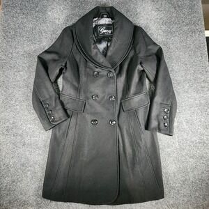 GUESS Women's Pea Coat Size XL Black Wool Blend Lined Double Breasted Shawl